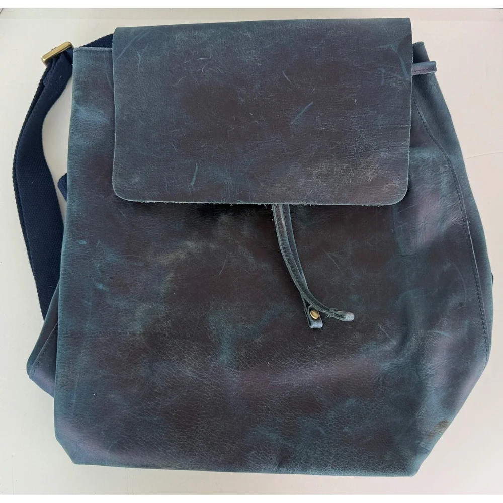 S-Zone Crazy Horse‎ Leather Backpack Dark Blue Travel Bag Purse EUC D10V143C